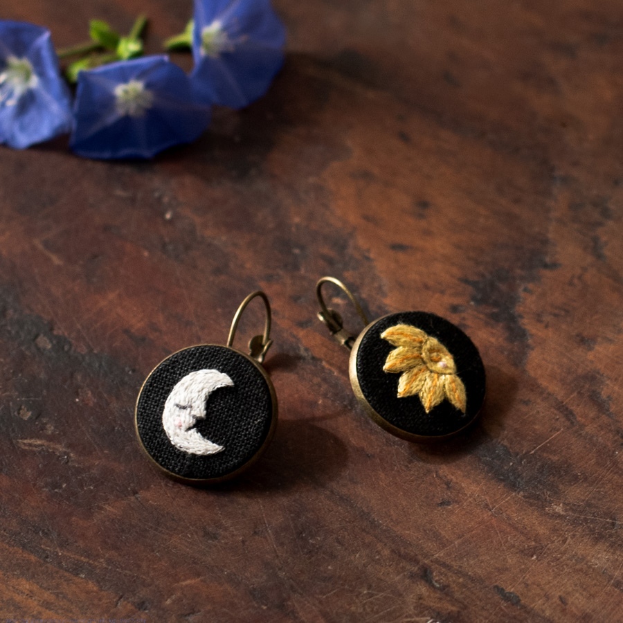 shop Hand Embroidered Jewelry - Moon Earrings
