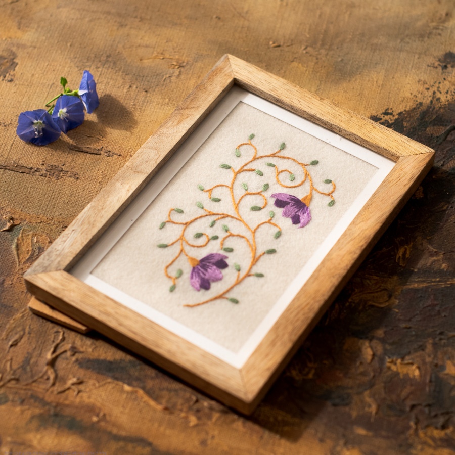 shop Hand Embroidered Frame - Lilac floral flow on felt
