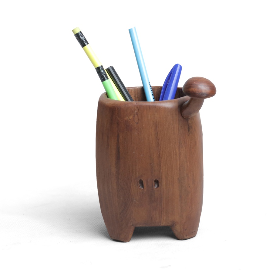 Online Handmade Wooden Mushroom Tail Pen Stand ( Three Sizes Option )