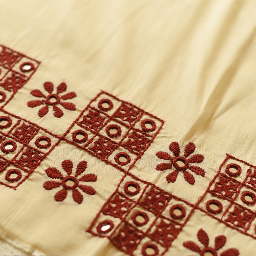Embroidered Blouse Piece ( Unstitched ) - Off White Cotton Silk Fabric