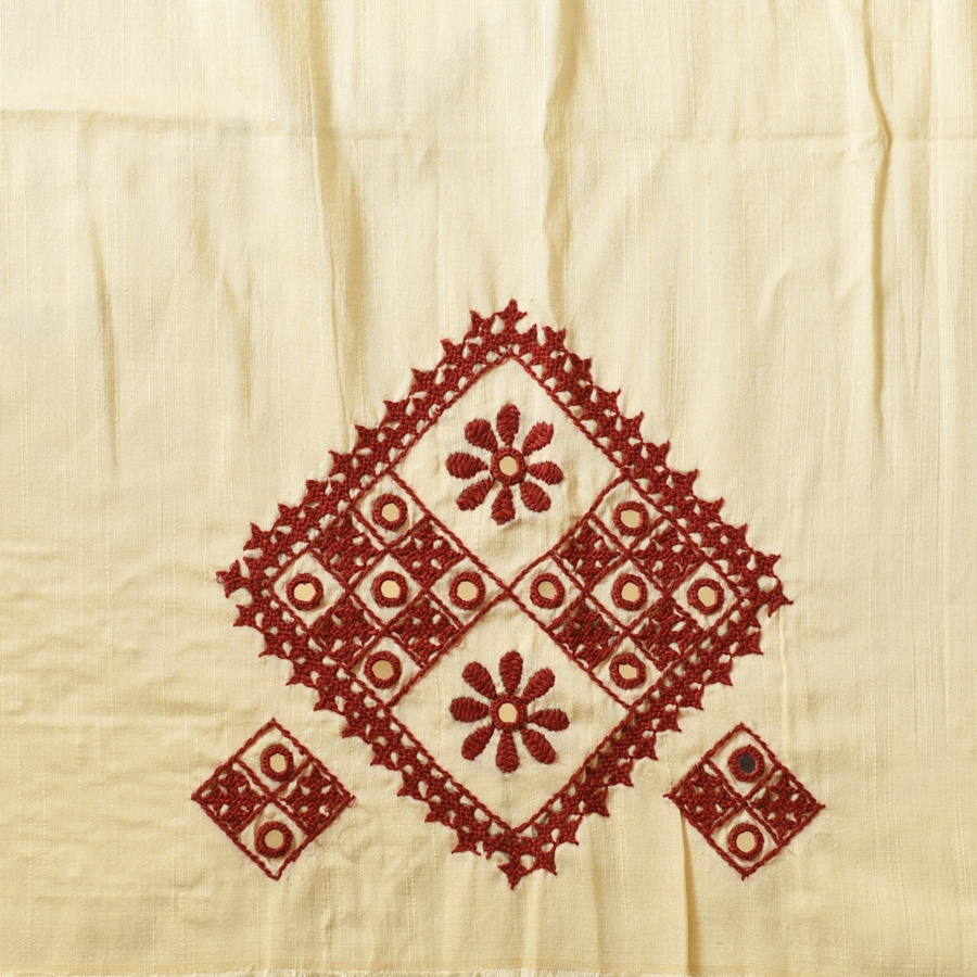 Embroidered Blouse Piece ( Unstitched ) - Off White Cotton Silk Fabric