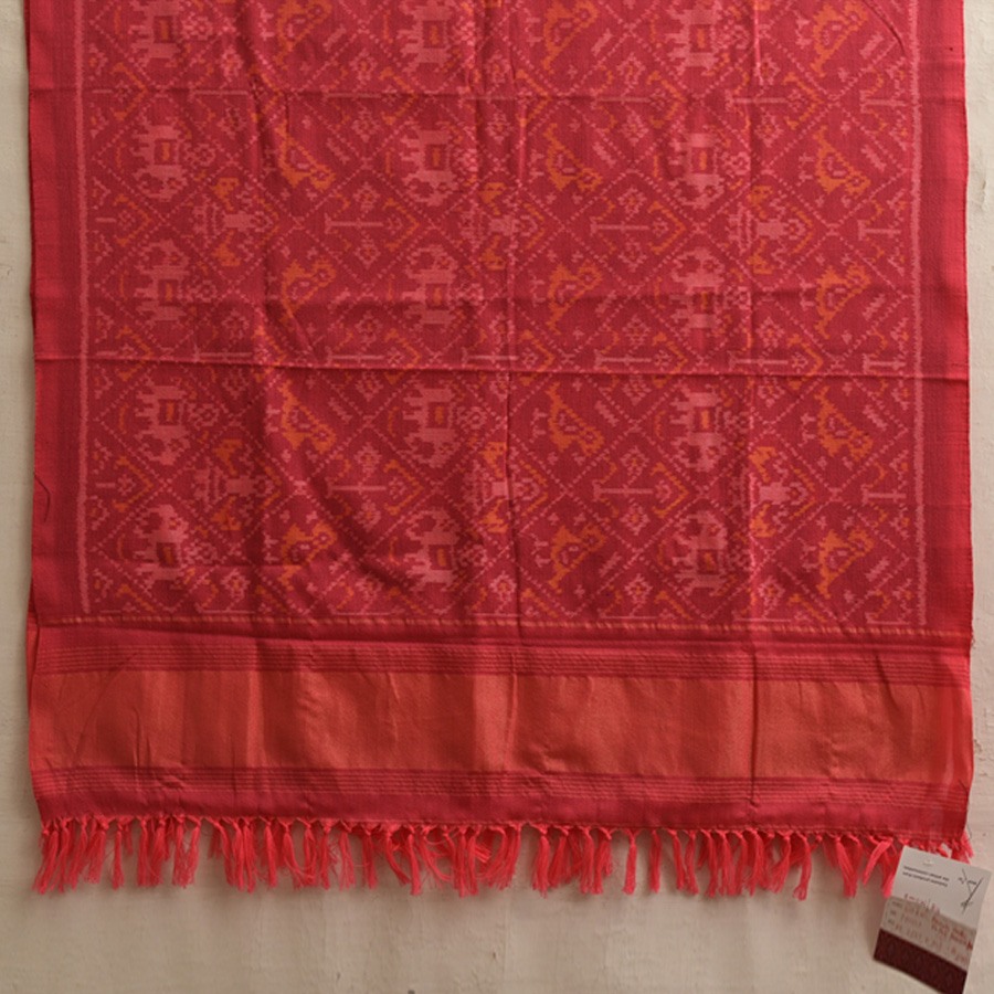 shop Handwoven Woolen Ikat Patola Shawl ~ Pink