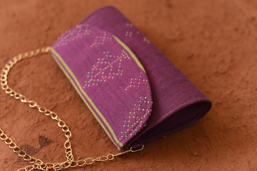 shop handwoven cotton tangaliya purse Purple