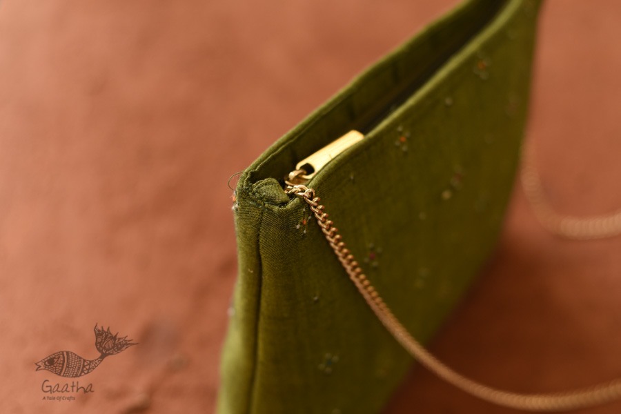 shop handwoven cotton tangaliya purse / Clutch  - Mehndi Green 