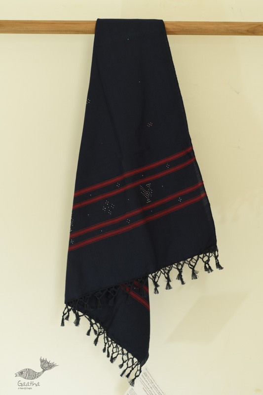 shop Handwoven Tangaliya Cotton dupatta  - Navy Blue