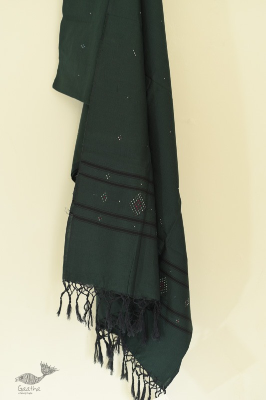 shop Handwoven Tangaliya Cotton dupatta Bottle Green