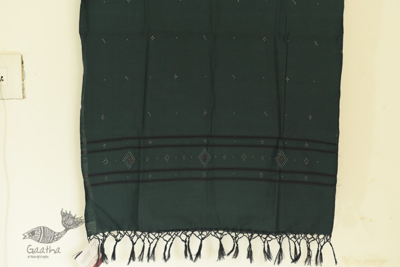 shop Handwoven Tangaliya Cotton dupatta Bottle Green