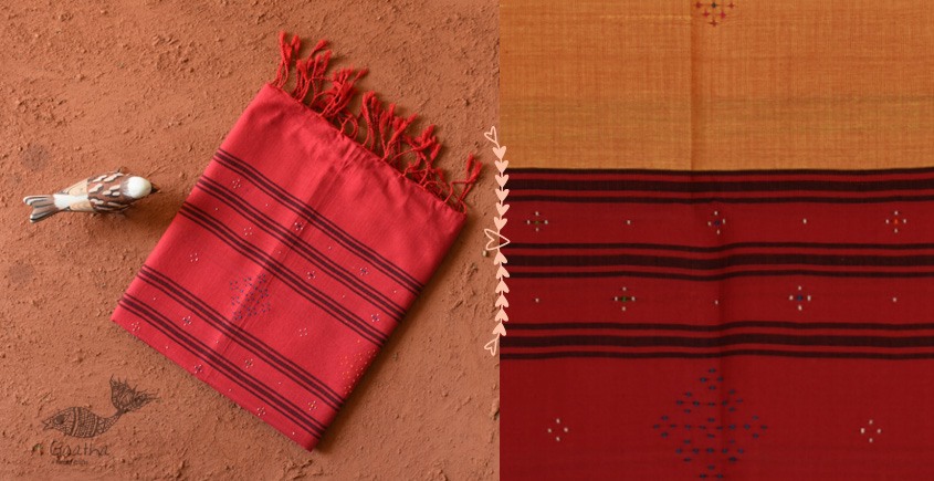 shop Handwoven Tangaliya Cotton dupatta Red & Orange