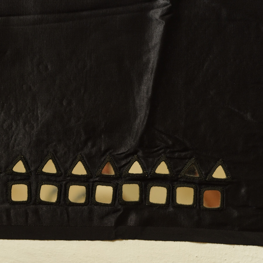 Embroidered Blouse Piece ( Unstitched )  - Black Mashru / Satin Fabric