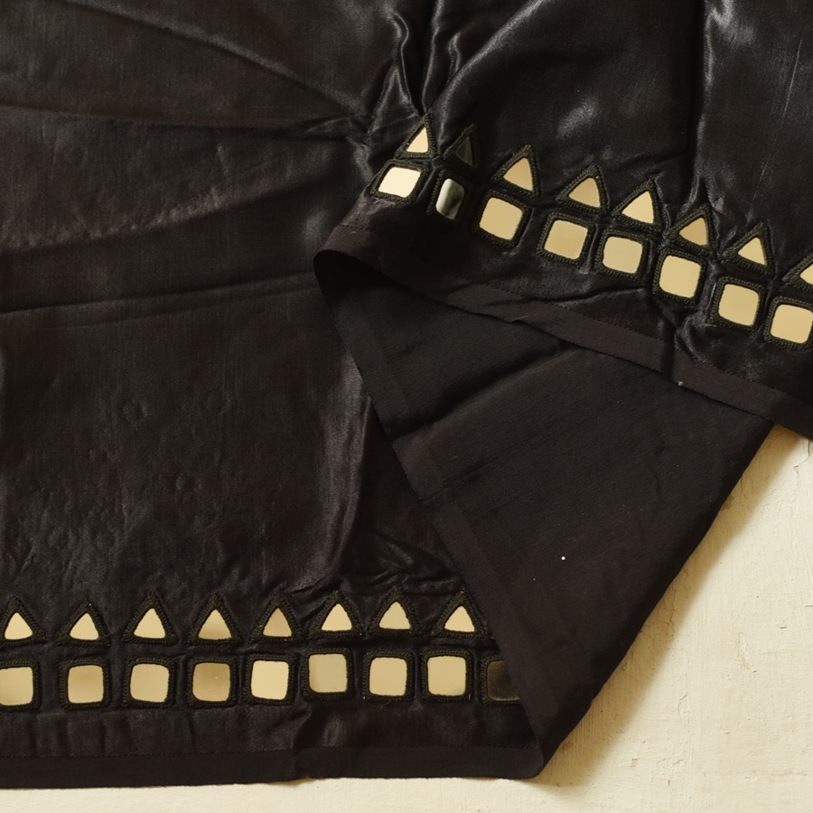 Embroidered Blouse Piece ( Unstitched )  - Black Mashru / Satin Fabric