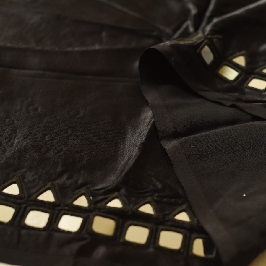 Embroidered Blouse Piece ( Unstitched )  - Black Mashru / Satin Fabric