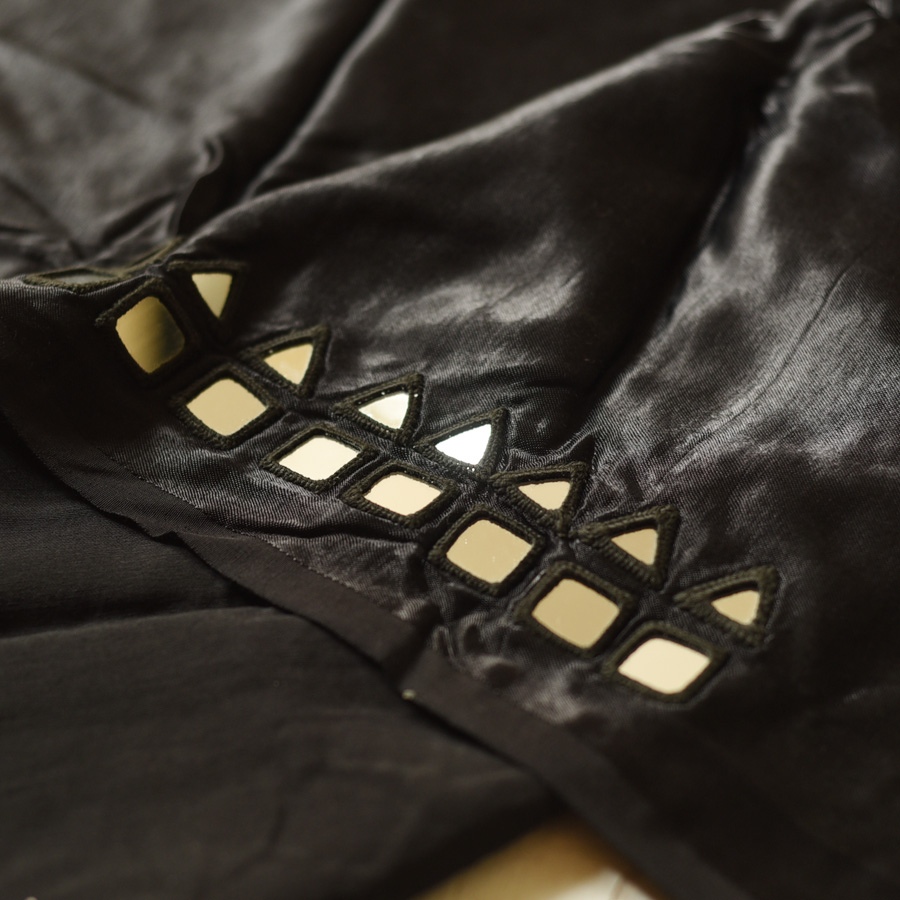 Embroidered Blouse Piece ( Unstitched )  - Black Mashru / Satin Fabric