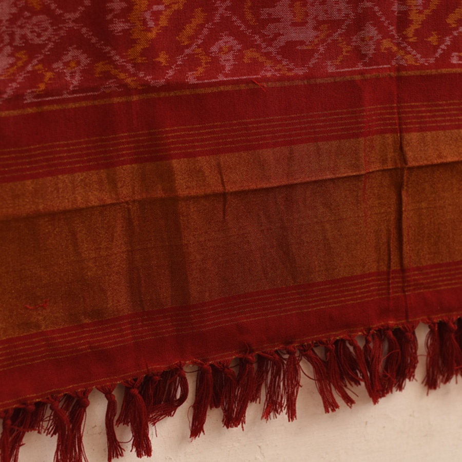 shop Handwoven Woolen Ikat Patola Shawl ~ Maroon