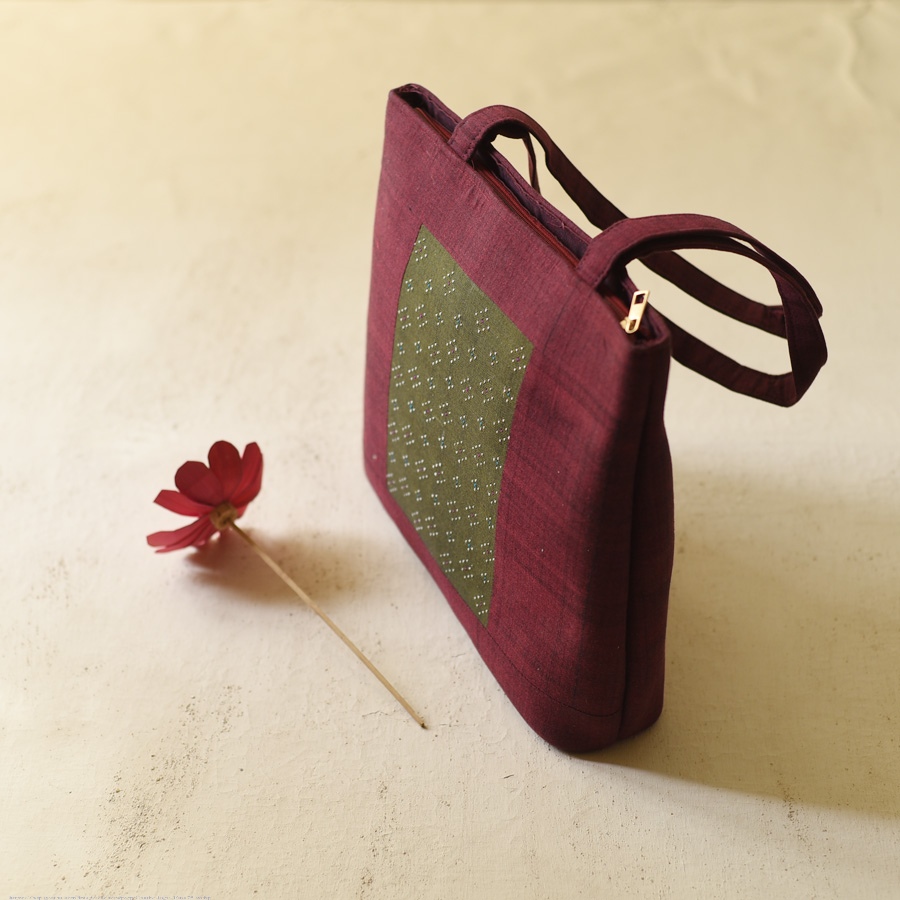 shop Tangaliya Shoulder Bag / Purse - Maroon & Green 