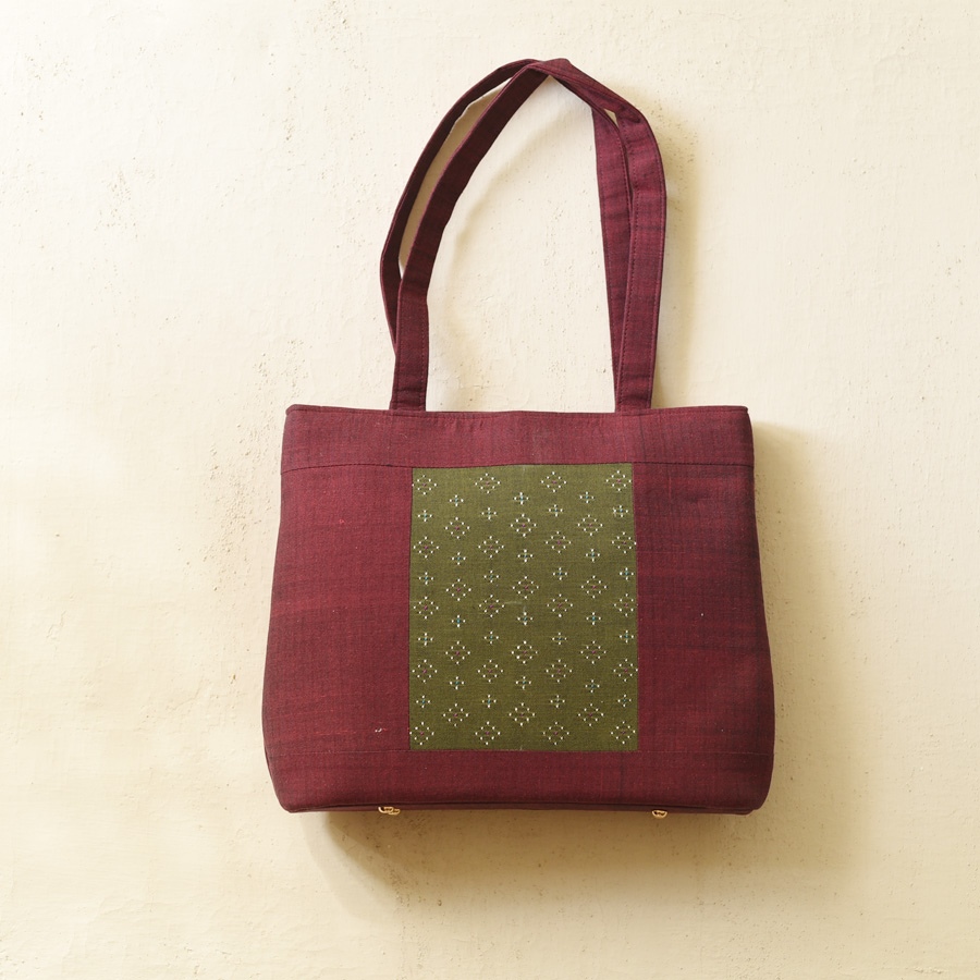 shop Tangaliya Shoulder Bag / Purse - Maroon & Green 