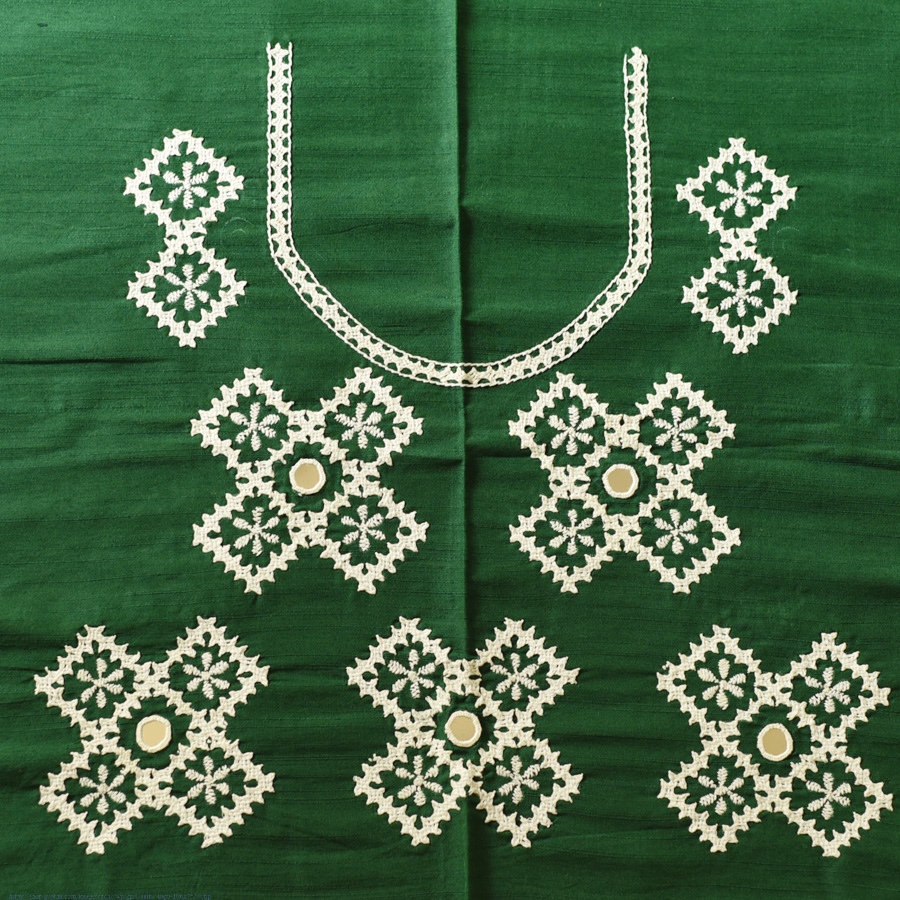 Embroidered Blouse Piece ( Unstitched )  - Green (Cotton Silk Fabric)