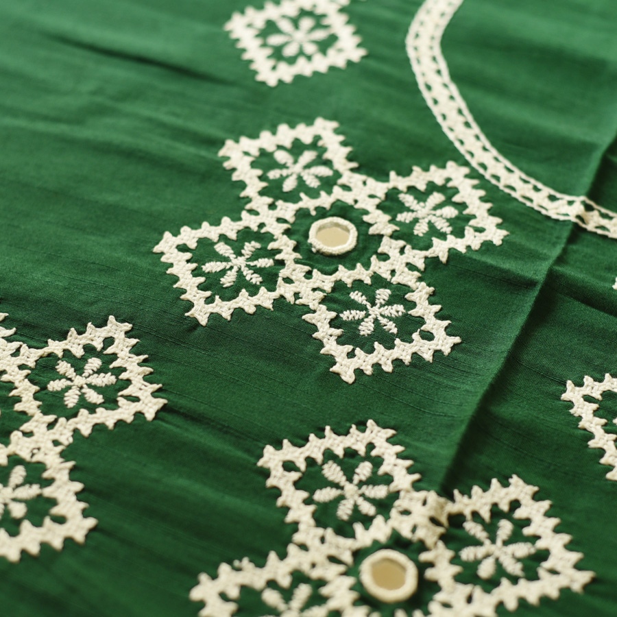 Embroidered Blouse Piece ( Unstitched )  - Green (Cotton Silk Fabric)