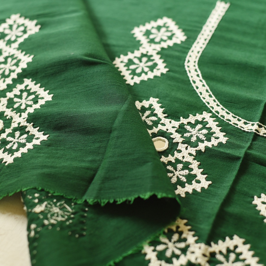 Embroidered Blouse Piece ( Unstitched )  - Green (Cotton Silk Fabric)