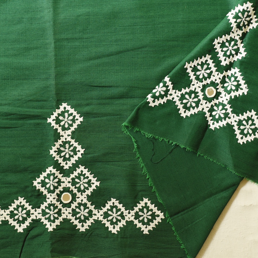 Embroidered Blouse Piece ( Unstitched )  - Green (Cotton Silk Fabric)