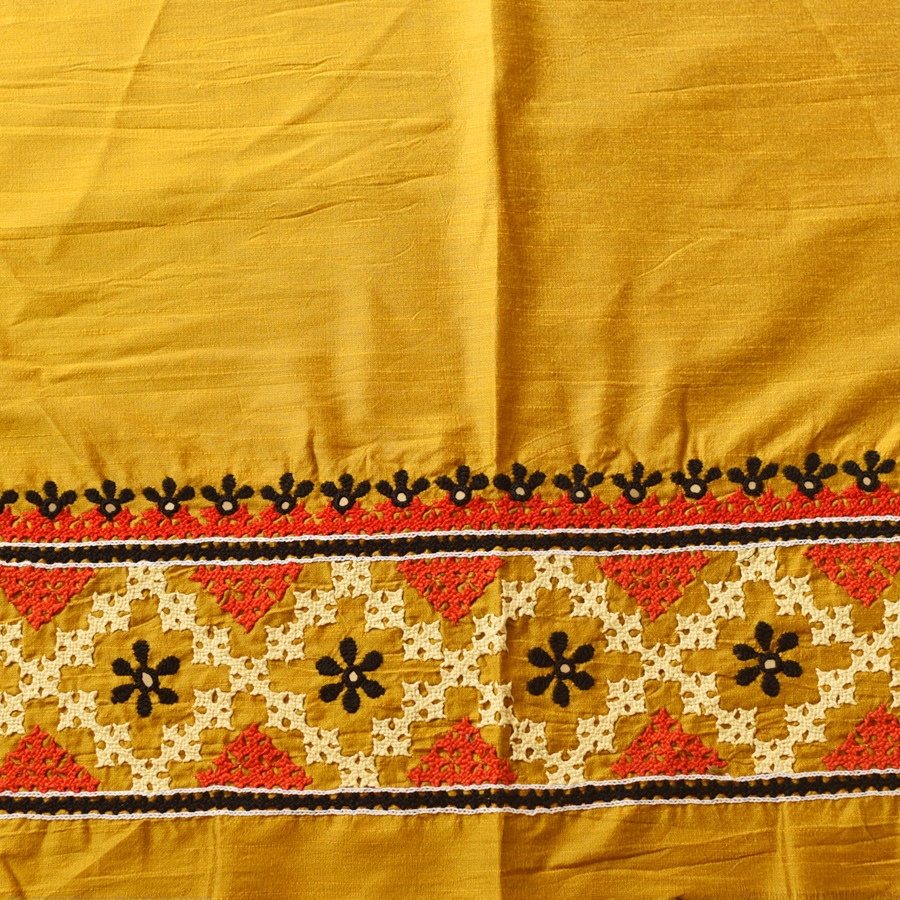 Embroidered Cotton Silk Blouse Piece ( Unstitched ) - Yellow