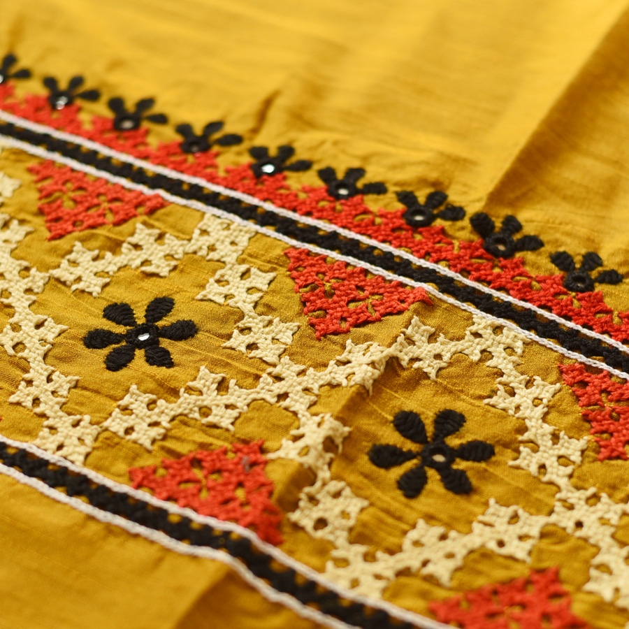 Embroidered Cotton Silk Blouse Piece ( Unstitched ) - Yellow