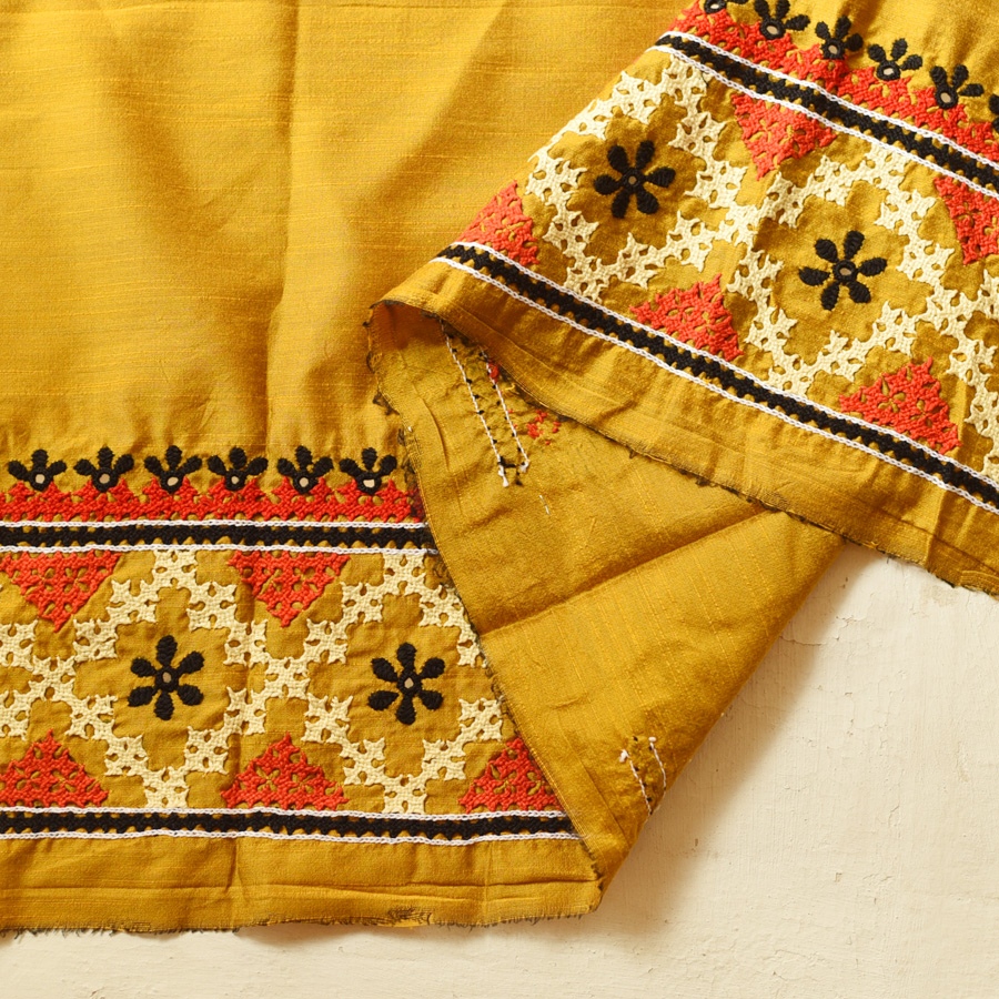 Embroidered Cotton Silk Blouse Piece ( Unstitched ) - Yellow