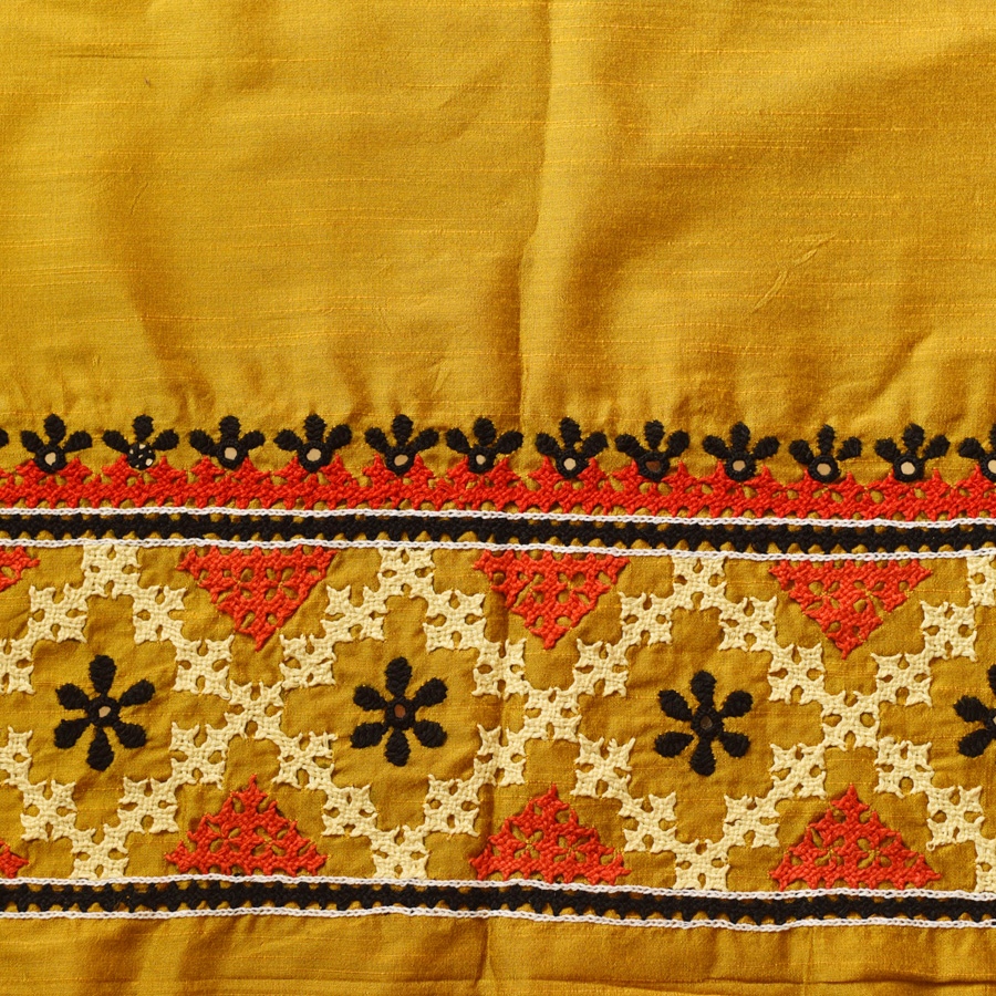 Embroidered Cotton Silk Blouse Piece ( Unstitched ) - Yellow