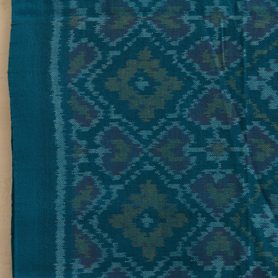 shop Handwoven Woolen Patola Teal Blue Shawl