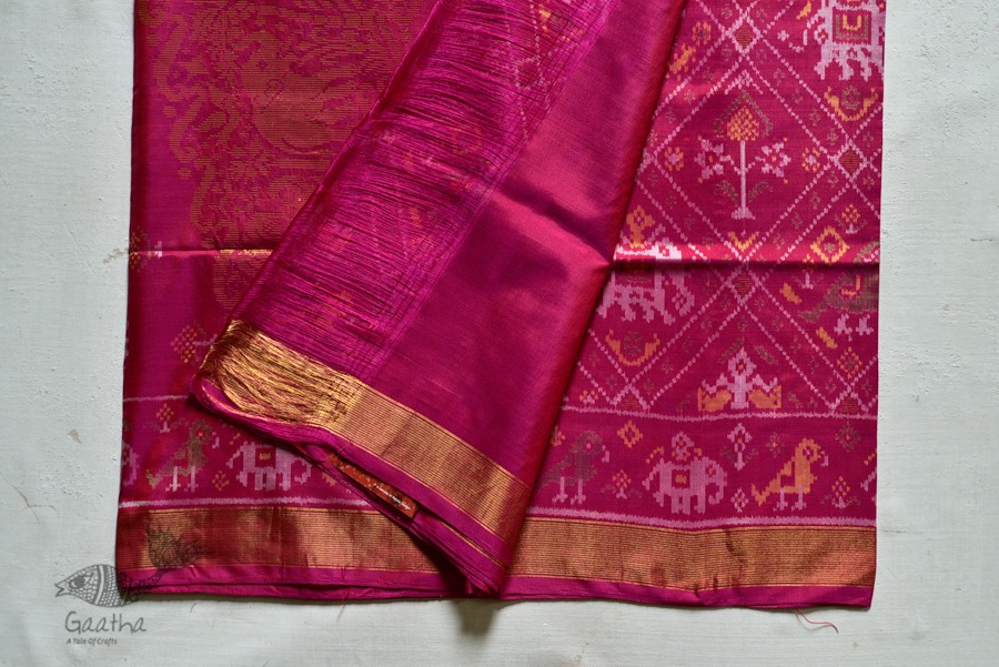 exclusive silk handwoven narikunj partola pink saree with heavy pallu