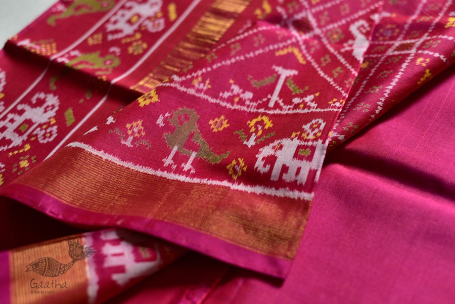 exclusive silk handwoven narikunj partola pink saree with heavy pallu