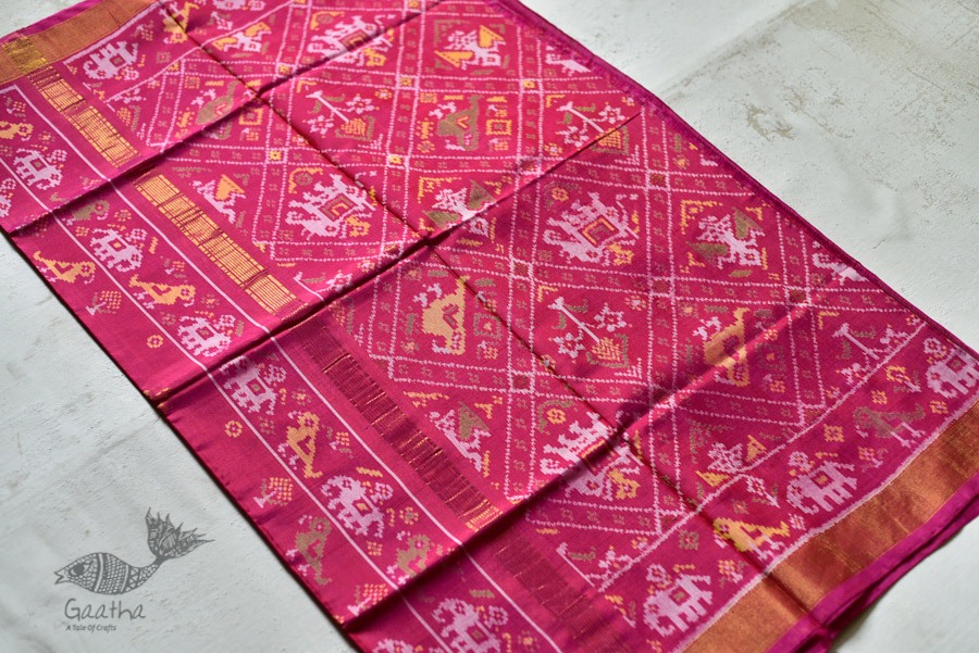 exclusive silk handwoven narikunj partola pink saree with heavy pallu