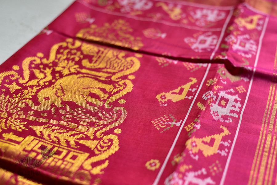 exclusive silk handwoven narikunj partola pink saree with heavy pallu