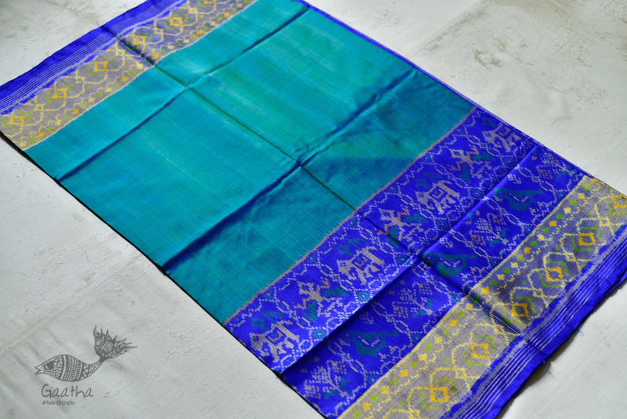 exclusive silk handwoven partola green & blue saree