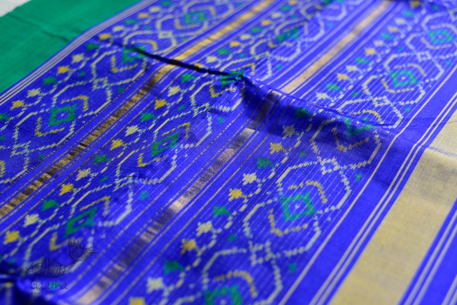 exclusive silk handwoven partola green & blue saree