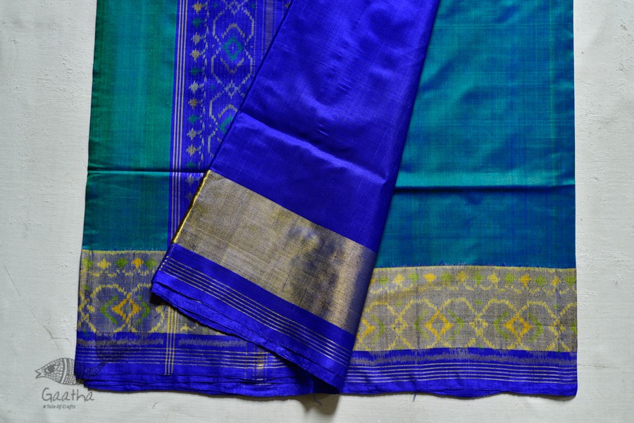 exclusive silk handwoven partola green & blue saree