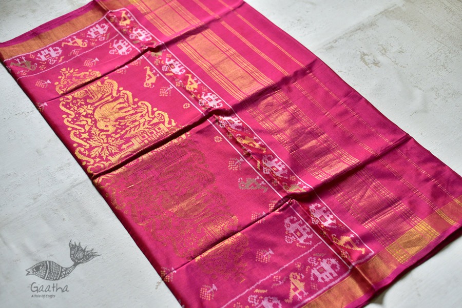 exclusive silk handwoven narikunj partola pink saree with heavy pallu