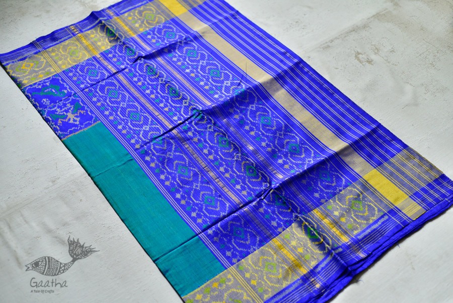 exclusive silk handwoven partola green & blue saree