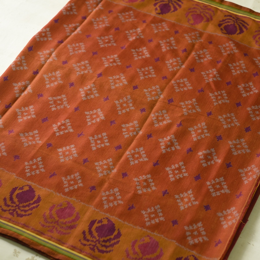 shop Patola cotton Handwoven Saree - rust red