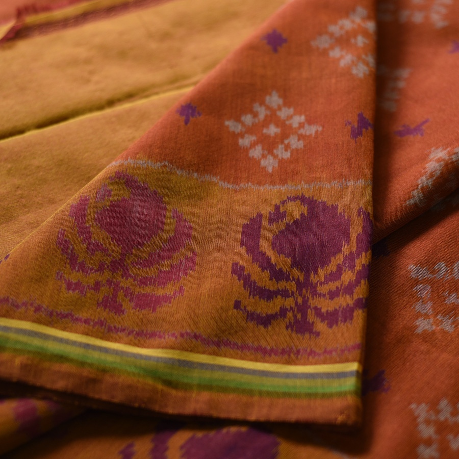 shop Patola cotton Handwoven Saree - rust red