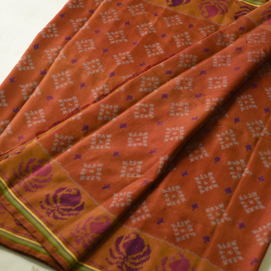 shop Patola cotton Handwoven Saree - rust red