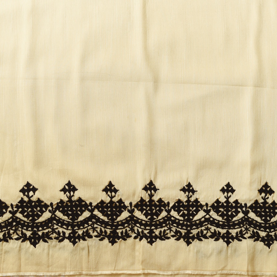 Embroidered Blouse Piece ( Unstitched )  - Kutchi Embroidery - Cream Color