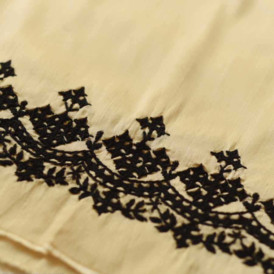 Embroidered Blouse Piece ( Unstitched )  - Kutchi Embroidery - Cream Color