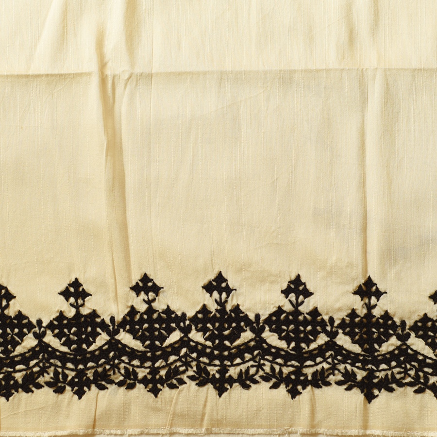 Embroidered Blouse Piece ( Unstitched )  - Kutchi Embroidery - Cream Color