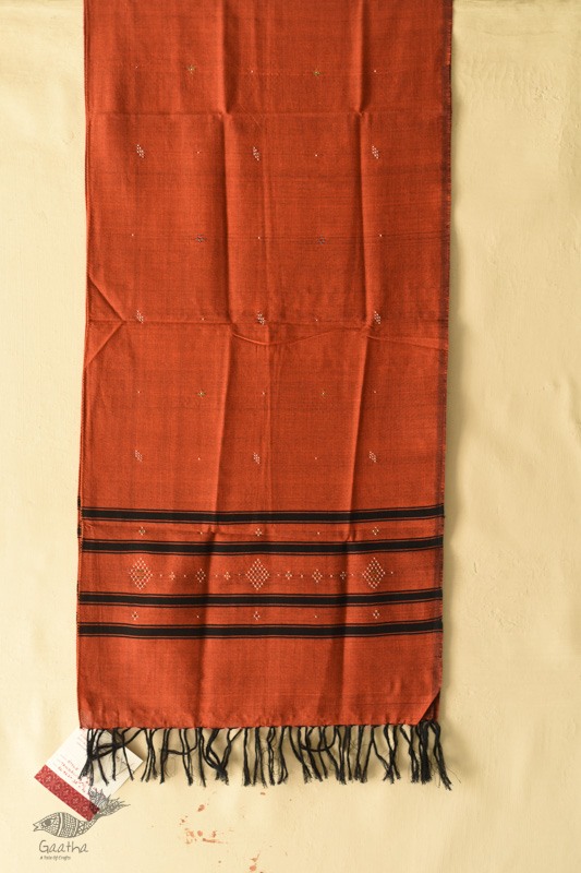 shop Tangaliya - Handwoven Cotton Rust Stole