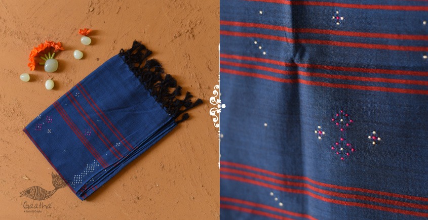 shop Tangaliya - Handwoven Cotton Scarves / muffler - Dark Blue