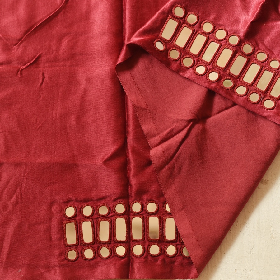 Embroidered Blouse Piece ( Unstitched )   - Maroon Mirror Work