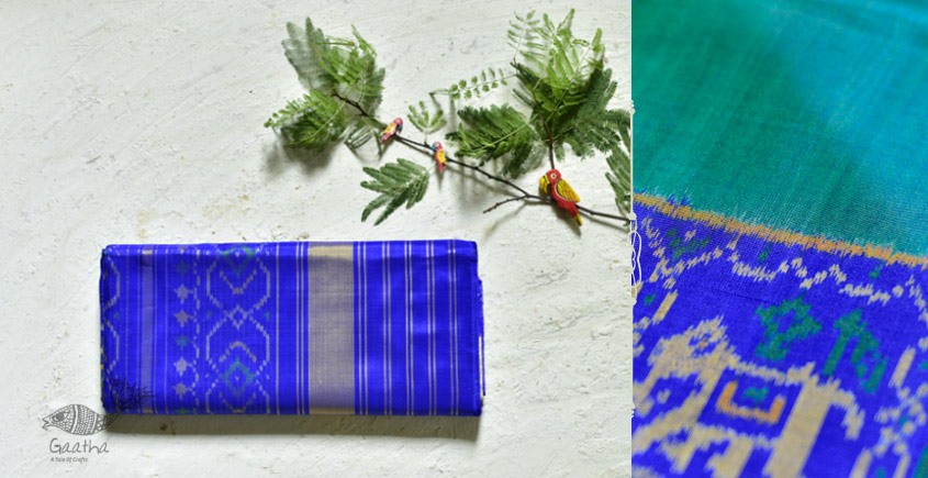 exclusive silk handwoven partola green & blue saree