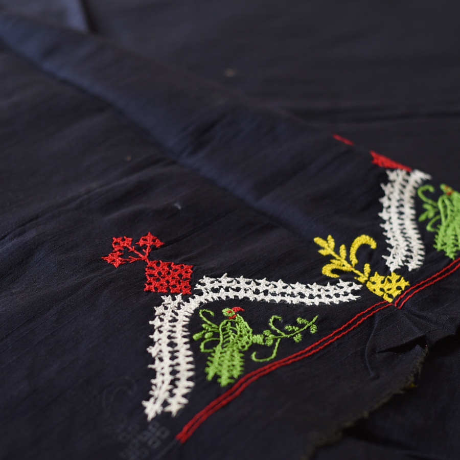 Embroidered Blouse Piece ( Unstitched ) - Navy Blue