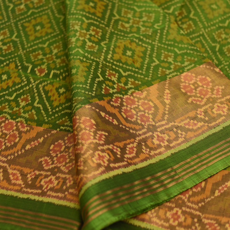 shop Patola Silk Handwoven Green saree