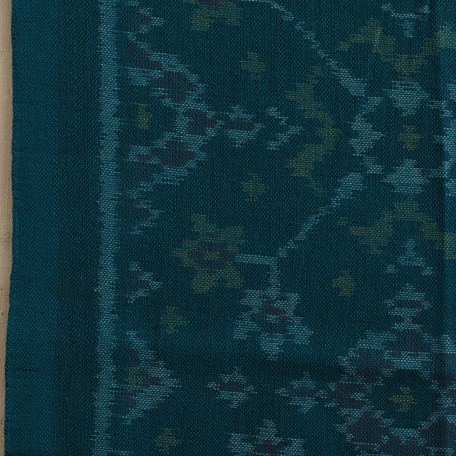 shop Handwoven Woolen Ikat Patola Shawl ~ Teal Blue